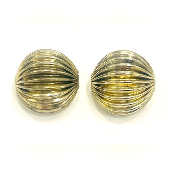 Vintage Jewelry - 3/$18 Dome Metal Clip-on Earrings Fluted Gold Tone Metal Striped Corrugated